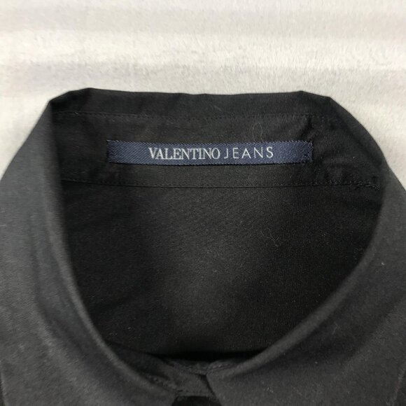Valentino Jeans Shirt Womens 42 Black 3/4 Sleeve Hidden Placket Tailored Stretch - Picture 2 of 11